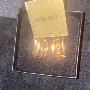 Heidi Daus Gold Earrings with Copper/Brown Accents Clip On NIB